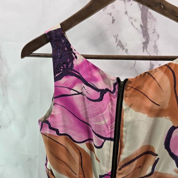 Anthropologie Dress Womens 4 Small Pink Orange Silk Watercolor Soeurs Orchid - Picture 6 of 11